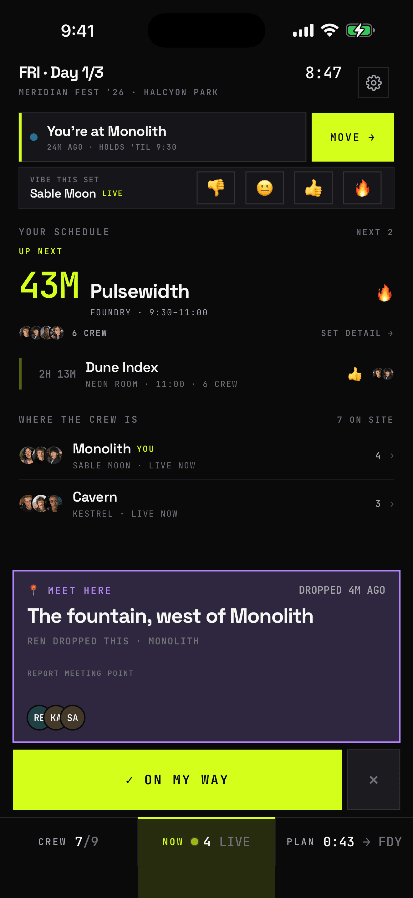 Crew NOW screen