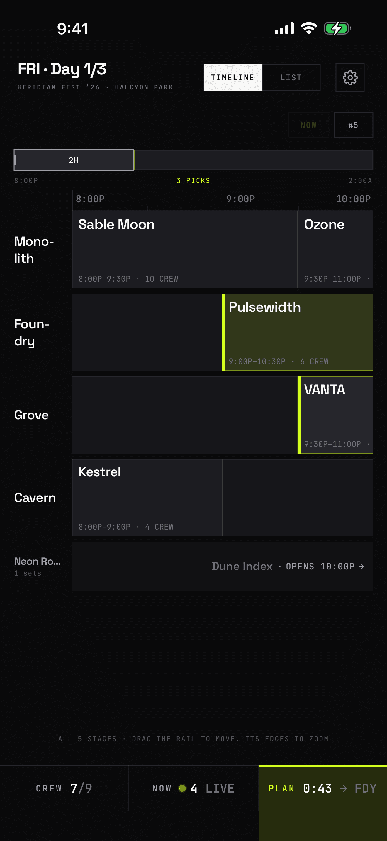 Crew PLAN screen